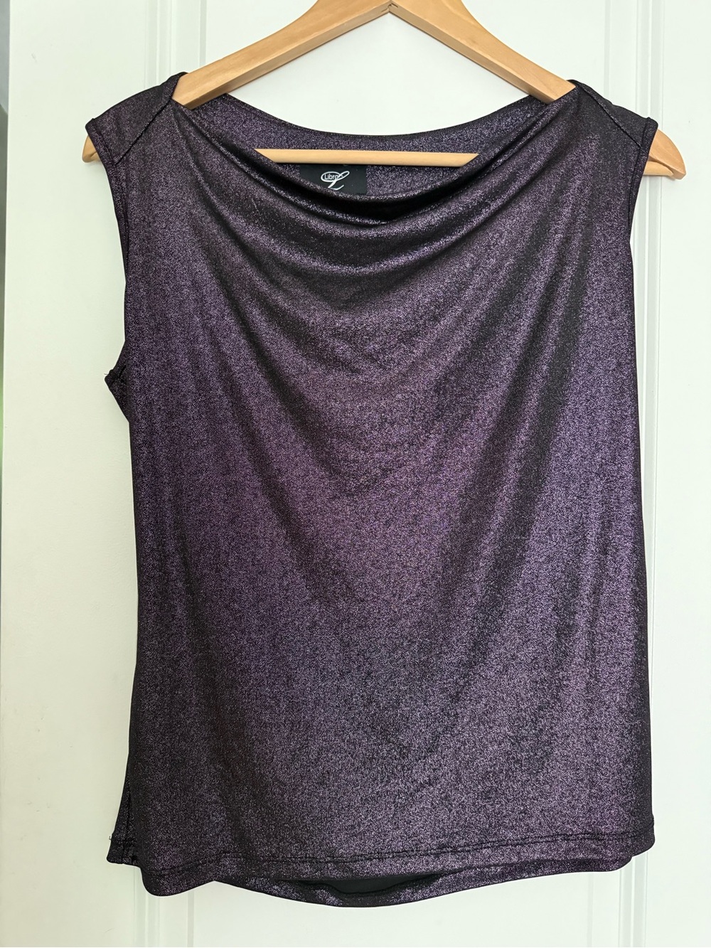 Vintage Sleeveless Metallic Cowl Neck Blouse - Purple Old Money